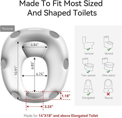 R&T Potty Training Seat for Boys and Girls, Fits Elongated Toilets, Anti-Slip Rubber and Splash Guard, Easy for Toddler Potty Training, Easy to Stow