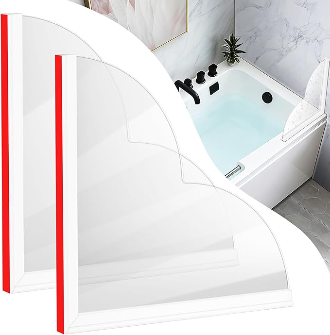 2 Pack Large Shower Splash Guard Kit, Upgrade 9.25 x 9.25 Bathtub Shower Water Splash Guards, Self-Adhesive Shower Guards to Keep Water in Shower, Shower Water Blocker from Splashing Out