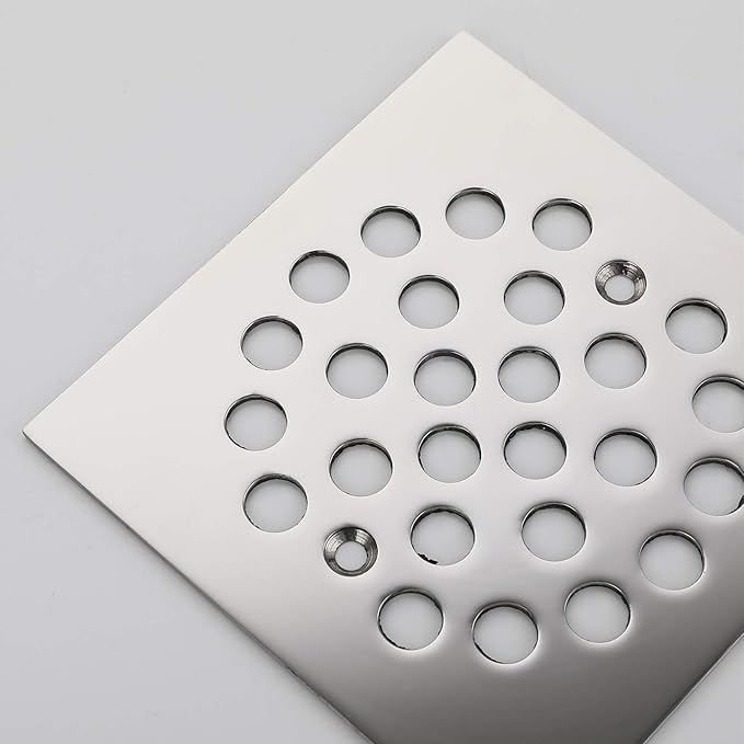 Square 4-1/4-inch Screw-in Shower Floor Drain Grate Strainer (Chrome)