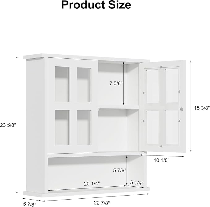 Modern Hanging Bathroom Cabinet, Sturdy Wooden Medicine Cabinet with Buffering Hinge & Anti-Scratch Door, Space-Saving Wall Mounted Over Toilet (Cross-Panel Door)