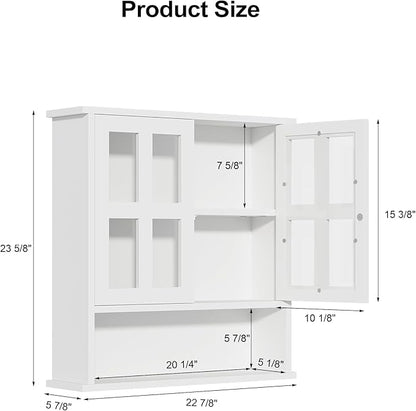 Modern Hanging Bathroom Cabinet, Sturdy Wooden Medicine Cabinet with Buffering Hinge & Anti-Scratch Door, Space-Saving Wall Mounted Over Toilet (Cross-Panel Door)
