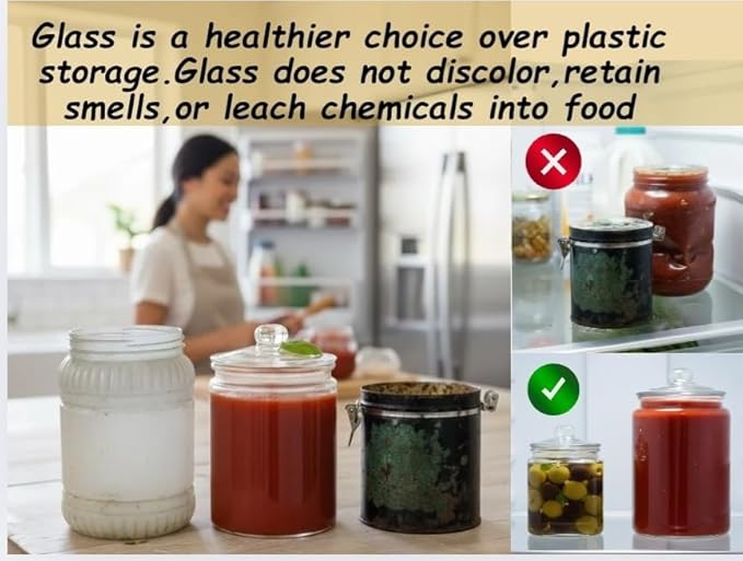 1/2 Gallon Glass Jar Airtight With Lid - Extra Gasket - Glass Canisters With Lids, Wide Mouth, 64 oz Glass Cookie jar, Candy Jar, Dog Treats, Sugar, Food, Kitchen Storage and Laundry Room