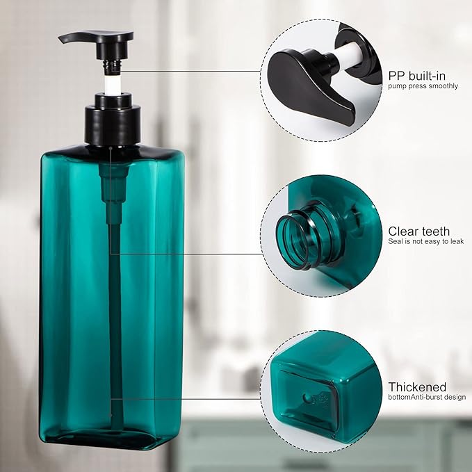 Shampoo and Conditioner Bottles Yebeauty 3pcs 17oz 500ML Shower Pump Bottles Lotion Soap Dispenser Liquid Container Plastic Soap Dispenser for Shampoo Kitchen,Bathroom Body Wash, Sea Green