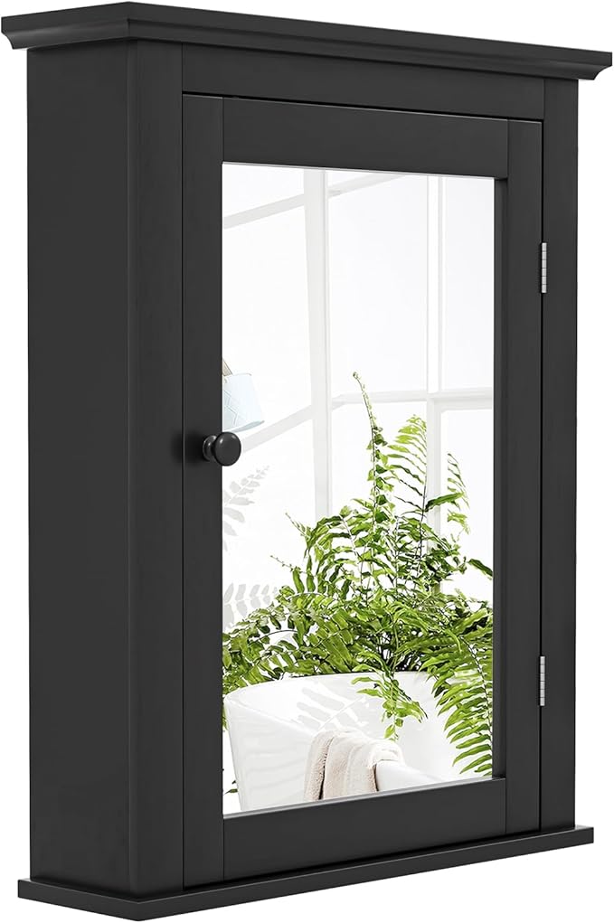 Safeplus Black Medicine Cabinet Wall Mounted with Mirror Adjustable Storage for Bathroom, Living Room, Bedroom, Entryway and Kitchen
