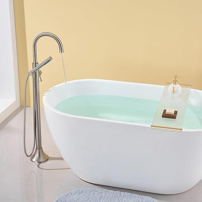Free Standing Tub Faucet Brushed Nickel Freestanding Bathtub Faucet Floor Mount Brass Bathroom Tub Filler with Hand Shower