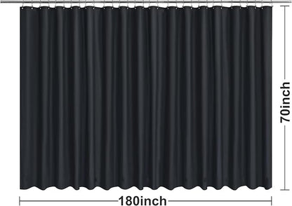 Barossa Design Clawfoot Tub Shower Curtain with 12 Magnets - 36 Metal Hooks Included, 180" W x 70" H Wrap Around, Waterproof PEVA Shower Liner for Bathroom, PVC Free, Metal Grommets - Black, 180x70
