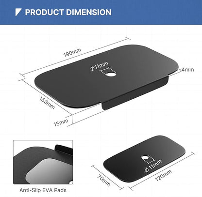 Monitor Mount Reinforcement Plate for Thin, Glass and Other Fragile Tabletop, Steel Bracket Plate Compatible with Most Monitor Stand C-Clamp Installation,Black