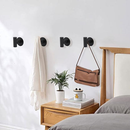 TocTen Bath Towel Hook, Strong Self Adhesive Robe Hook, SUS 304 Stainless Steel Stick on Wall Coat/Clothes Hook No Drilling, Shower Wall Hook for Bathroom Kitchen Office Closet(Matte Black, 5 Pack)