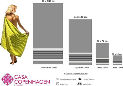CASA COPENHAGEN He & She 6 Pieces Towel Set- California Blue + Green, 550 GSM 2 Bath Towel 2 Hand Towel 2 Washcloth, Designed in Denmark Made of Soft Egyptian Cotton for Bathroom, Kitchen & Shower