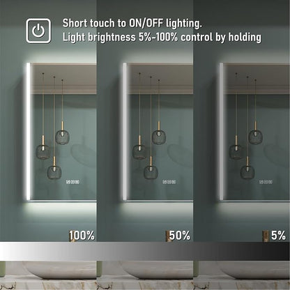 WELLFOR 24" x 30" LED Mirrored Bathroom Cabinet, Mirror Medicine Cabinet with Lights, Defogging LED Mirror Cabinet with Outlets & USB Ports, Surface Mounted, Left Opening Door, Hardwired Connected