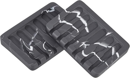 2PCS Self Draining Soap Dish - Marble Look Soap Holder Tray Savers Box Container Sponge Holder for Bathroom Shower Kitchen, Black