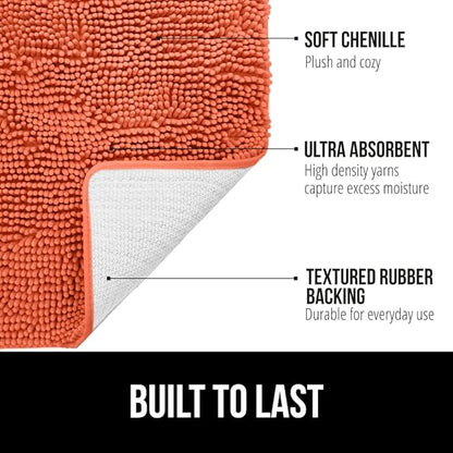 GORILLA GRIP Bath Rug Mat, Thick Soft Absorbent Chenille, Quick Dry Microfiber Mats, Rubber Backing Washable Shower Floor Rugs, Bathmat Runner, US Designed Bathroom Home Decor Accessories 24x17, Coral