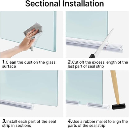 AmazerBath 3 PCS Shower Door Bottom Seal for 3/8 Inch Glass - (15.75 Inches x 3), 3 Section Segmented Shower Installation Kit Frameless Glass Door Seal Strip
