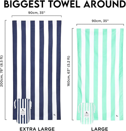 Dock & Bay Beach Towel - Quick Dry, Sand Free - Compact, Lightweight - 100% Recycled - Includes Bag - Cabana - Bondi Blue - Large (160x90cm, 63x35)