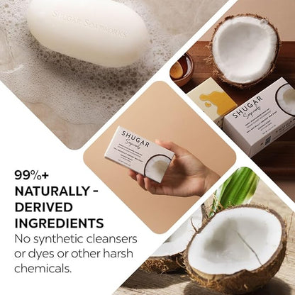 Shugar Soapworks Oatmeal & Coconut 5 oz Beauty Bar Soap 8-Pack | Plant-Based Vegan Formula | Sulfate & Paraben Free | Moisturizing Gentle Cleanser with Finely Ground Oatmeal Flakes