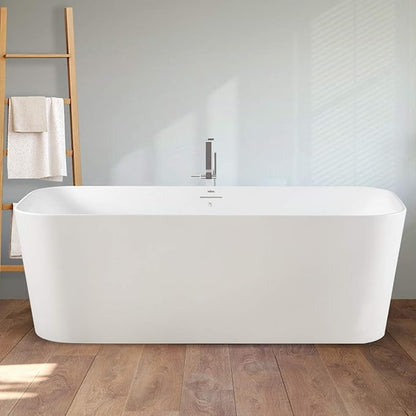 FerdY Maui 67" Acrylic Freestanding Bathtub, Contemporary Elegant Design Soaking Tub, Easy to Instal with Brushed Nickel Drain and Minimalist Linear Design Overflowl, 02563