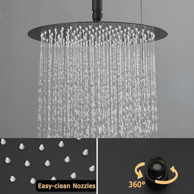 Matte Black Round Shower Faucet Set with Body Jets 10 Inch Shower Head Handheld Shower Combo Set High Pressure Ceiling Mount with Rough-in Valve