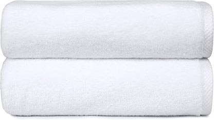 Amazon Basics 2 Piece Quick-Dry Oversize Bath Towel, 100% Cotton, White, 62" x 30"