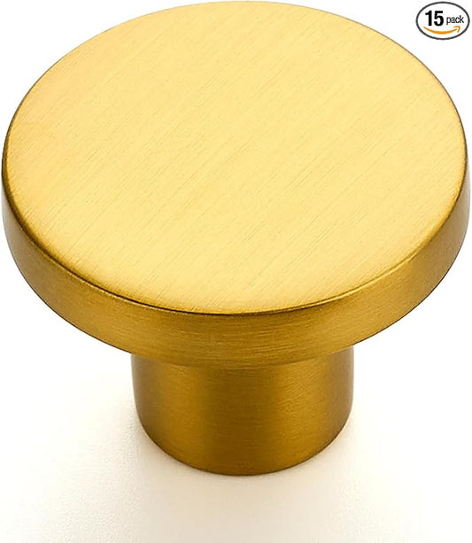 Ravinte 15 Pack Cabinet Knobs Gold Kitchen Cabinet Knobs Round Dresser Drawer Pulls Closet Door Pulls 1-1/5 Inch