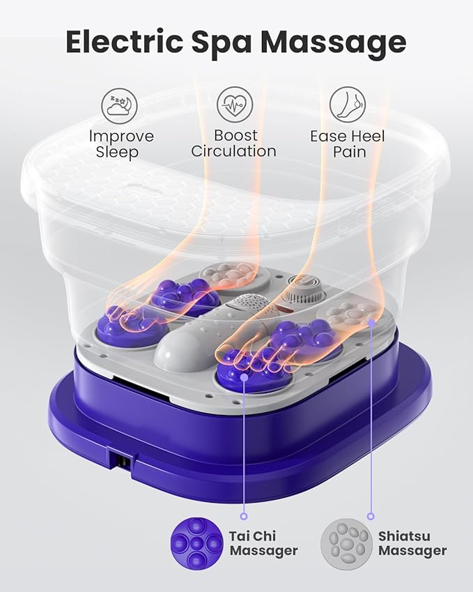 Puboo Collapsible Foot Spa Bath Massager with Heat, 95-115°F Precise Temp Control, Motorized Massage Rollers, Heated Foot Bath Soak Tub, Fits US Men’s Size 11, Gift for Christmas, New Year
