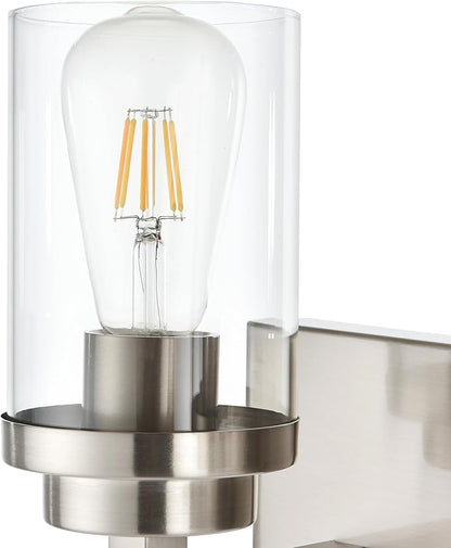 MELUCEE 4 Lights Vanity Light Brushed Nickel Modern Bathroom Lighting Fixtures Over Mirror with Clear Glass Shade, Industrial Wall Lights for Mirror Cabinet Kitchen