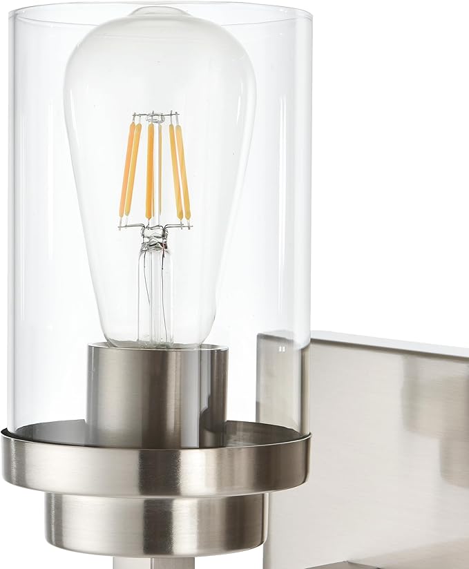 MELUCEE 3-Light Vanity Lights Brushed Nickel with Clear Glass Shade, Modern Bathroom Light Fixtures Industrial Wall Light for Bedroom Kitchen Living Room