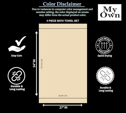 MyOwn Ultra Soft 4 Pack Oversized Bath Towel Set 27x54 inches, 100% Cotton Bath Towels, Highly Absorbant Compact Quickdry & Lightweight Towel, Ideal for Gym Travel Camp Pool - Ivory