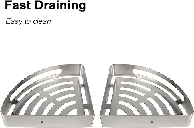 NearMoon Bathroom Shower Caddy 2 Pack, No Drill 304 Stainless Steel Shower Organizer with 2 Hooks (Corner Shelf, Brushed Nickel)