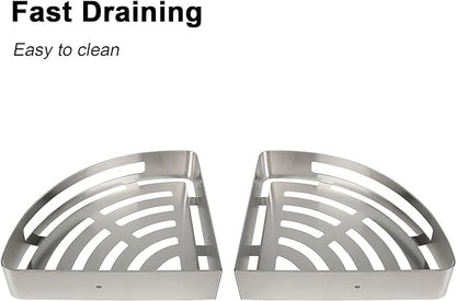 NearMoon Bathroom Shower Caddy 2 Pack, No Drill 304 Stainless Steel Shower Organizer with 2 Hooks (Corner Shelf, Brushed Nickel)