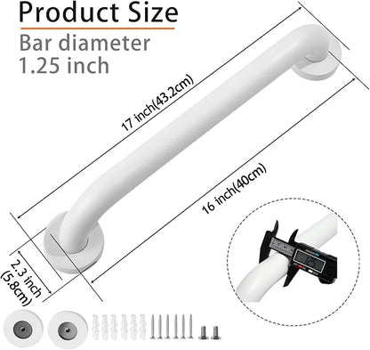 Shower Grab Bar, 2 Pack 16 Inch White Bathroom Grab Bar, 1.25" Diameter 304 Stainless Steel Anti-Slip Grab Bars for Bathtubs and Showers, Handicap Shower Grab Bar for Seniors Elderly