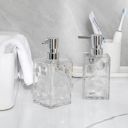 Hand Soap Dispenser, Clear Acrylic Plastic Liquid Pump Bottles Refillable Lotion Dispenser for Bathroom Decor Kitchen College Dorm, 2 Pack