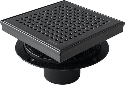Neodrain 6-Inch Black Shower Drain, Square Drains with Removable Quadrato Pattern Cover, 304 Stainless Steel, Shower Drain Kits with PVC Base&Hair Catcher Strainer, Shiny Black