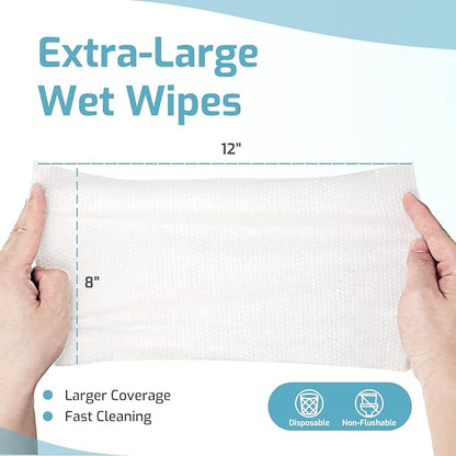 SUNKISS Trustplus Wet Wipes for Adult No Rinse, Extra Large 8”x12” Body Cleaning Washcloths for Elderly Incontinence & Cleansing, Fresh Scented, 50 Count