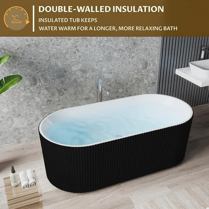67-in Freestanding Bathtub - Acrylic Soaking Tub with Overflow Drain - CUPC Certified Thickened Design Glossy Black for Bathroom