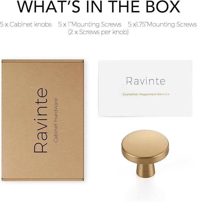 Ravinte 5 Pack Drawer Pulls 1-1/4 Inch Kitchen Cabinet Knobs Solid Round Dresser Drawer Knobs Champagne Bronze Dresser Knobs Drawer Knobs Simple Cabinet Hardware for Cupboard Drawer Pulls