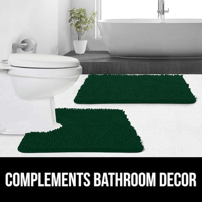 GORILLA GRIP Plush Absorbent Shaggy Chenille Bath Rug Mat for Oval Toilet Base with Rubber Backing, Machine Washable Rugs, Soft Microfiber Contour Mats for Toilets, Bathroom Decor, Hunter