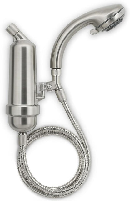 WaterChef Handheld Shower Filter System SF-7C (Brushed Nickel) - Deluxe Adjustable Wand, Advanced Filtration for Superior Chlorine Reduction - NSF/ANSI Certified: 96.6% of Chlorine, 10,000 Gal., USA
