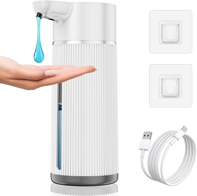 2025 Upgrade Automatic Soap Dispenser Touchless, 14.2oz/420ml Dish Hand Soap Dispenser for Bathroom and Kitchen, 4 Adjustable Volume, USB Rechargeable, Clog-Free, Large Capacity, White