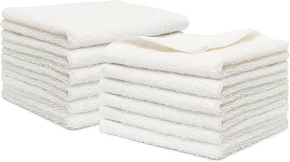 100% Cotton Washcloths Set 13” x 13” | White Towels | Set of 12 Ultra Soft and Highly Absorbent Washcloths Sets for Bathroom, Gym, Hotel, Spa | Machine Washable Face Towel