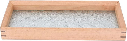 Zunate Beech Wood Bathtub Tray with Floral Embossment, Rustic Tub Caddy Holder for Wine Glass, Book,Candles, Bathroom Storage Organizer for Relaxing Bath