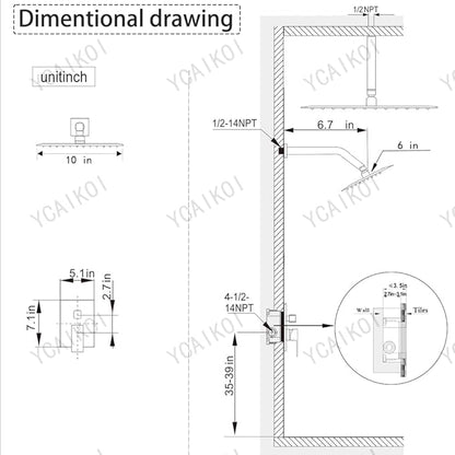 Shower Faucet Set Matte Black Shower System, Ceiling Mount 10 Inch Shower Head with 6 Inch Wall Mount Shower Head, Knob Switch Diverter Shower Faucet, Rough-in Valve Body and Trim Included