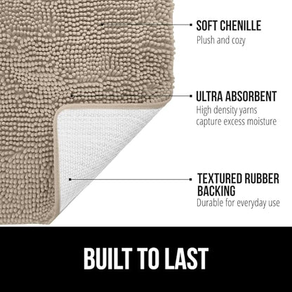 GORILLA GRIP Bath Rug Mat 36x24, Thick Absorbent Chenille, Quick Dry Microfiber Mats, Rubber Backing Washable Shower Floor Rugs, Bathmat Runner, US Designed Bathroom Home Decor Accessories Gray Beige
