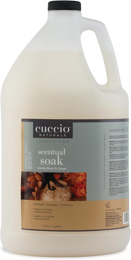 Cuccio Naturale Scentual Soak Vanilla Bean & Sugar – 1 Gallon (128 oz) Manicure, Pedicure & Body Soak, Multi-Use Formula Softens, Hydrates & Cleanses Skin, Paraben-Free Professional Spa Size