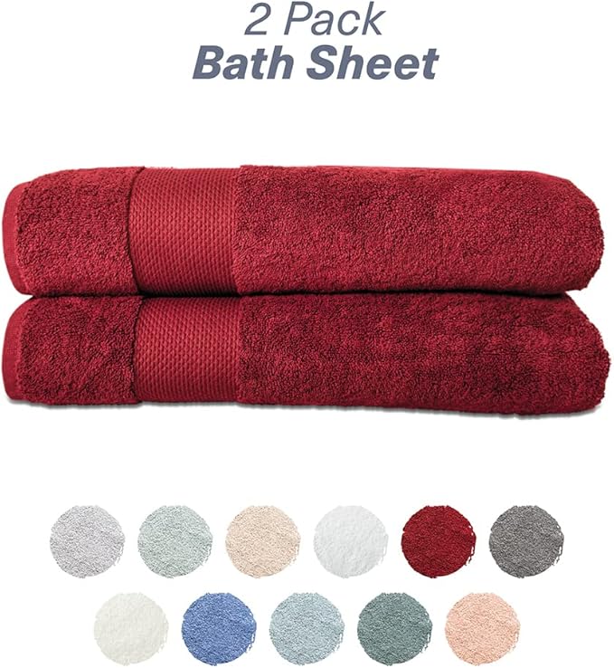 Hencely Bath Sheet Set of 2 - (35x64 Inches) - Luxury Extra Large Oversized Towels, 100% Cotton - Quick Dry, Highly Absorbent, Super Soft - Ideal for Spa, Hotel, Bathroom - (Bath Sheets 2 Pack, Red)