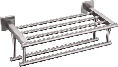 KOKOSIRI Towel Shelf with Double Towel Bars 16 Inches Bathroom Towel Rack Towel Holder Wall Mounted Stainless Steel, Brushed Nickel, B6005BR-L16