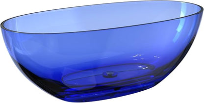 Stone Resin Freestanding Bathtub 61", Elegant Oval Shape Soaking Tub, Solid Surface Stand Alone Bathtub with Drain & Integrated Slotted Overflow Transparent Blue AMFS303-1550-TPBLUE
