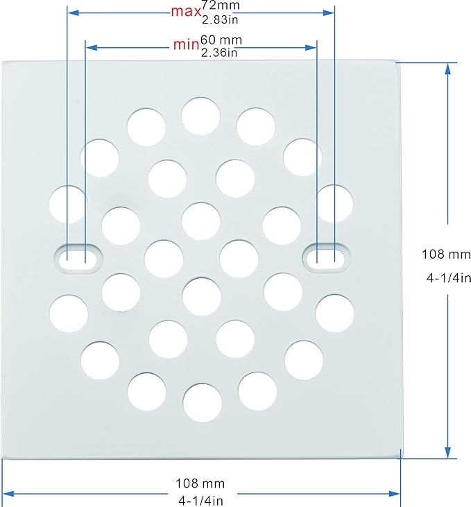 RRAJJ Square Improve 4-1/4 Inch(108mm*108mm) Screw-in Shower Floor Drain Grate Strainer (White)