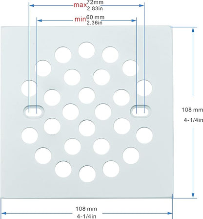RRAJJ Square Improve 4-1/4 Inch(108mm*108mm) Screw-in Shower Floor Drain Grate Strainer (White)