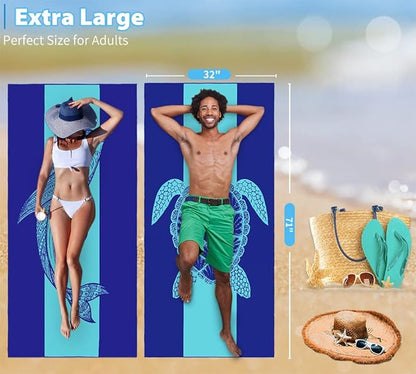 2 Pack Microfiber Lightweight Beach Towel 71"x32" Oversized Extra Large Thin Sand Free Towels Travel Swim Pool Yoga Gym Camping for Adults Women Men Beach Essentials Accessories Vacation Gift