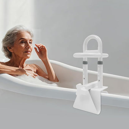 Adjustable Bathtub Handle for Elderly, 300lb Capacity Clamp-On Tub Grab Bar with Non-Slip Grip, Safety Rail Triple Handle for 3.5"–6.7" Tub Walls